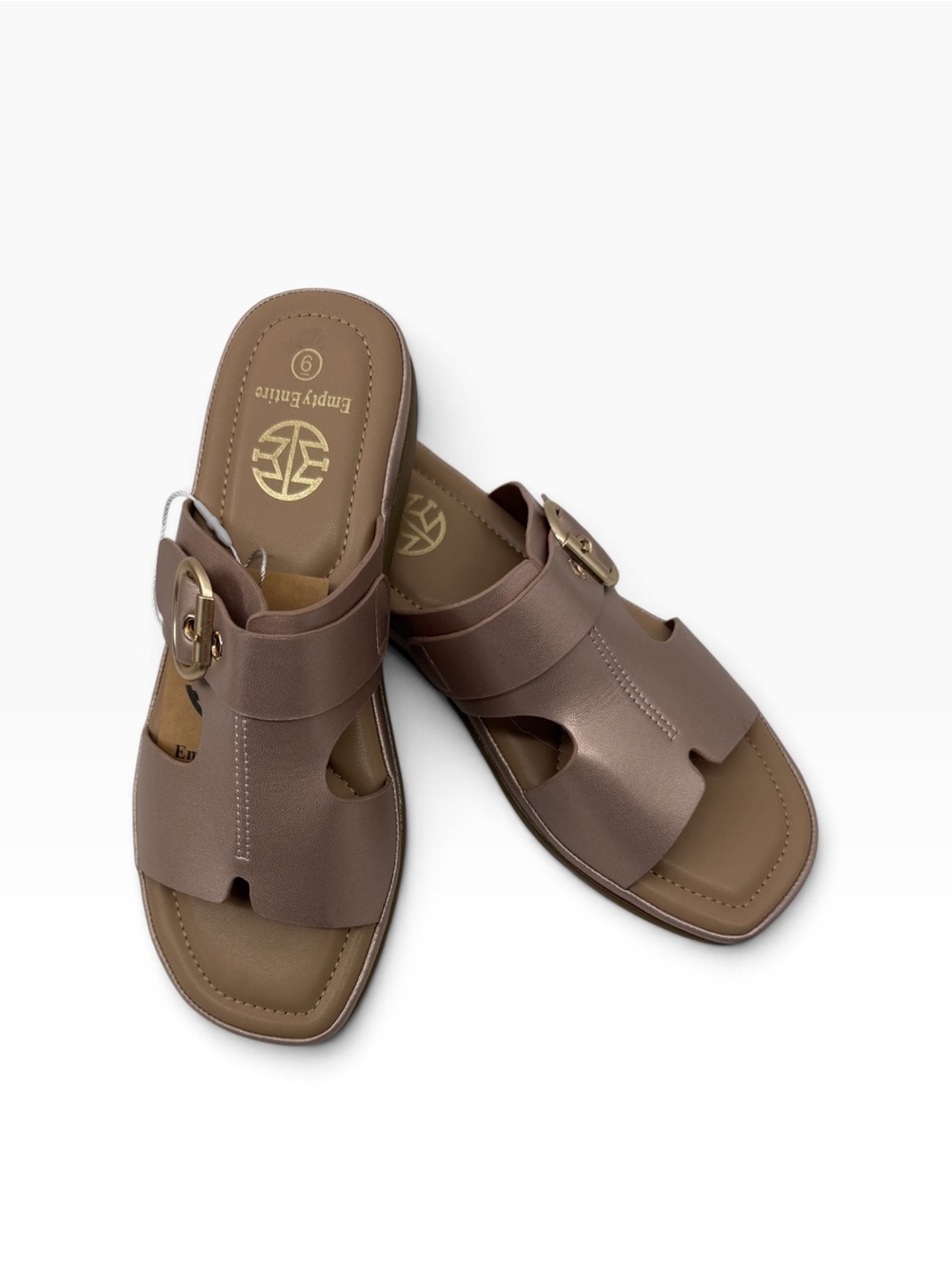 Rose Gold Empty Entire Slide Sandals with Buckle Accent
